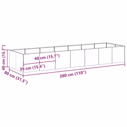 vidaXL Planter Outdoor Flower Pot Garden Raised Bed Patio Plant Pot Steel - galvanised steel, 280 x 80 x 40 cm