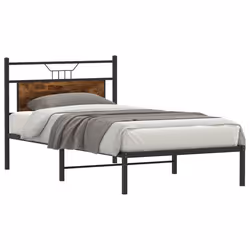 vidaXL Bed Frame without Mattress Smoked Oak 90x190 cm Single Engineered Wood - smoked oak, 100 x 200 cm