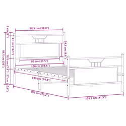 vidaXL Bed Frame without Mattress Smoked Oak 90x190 cm Single Engineered Wood - smoked oak, 100 x 190 cm