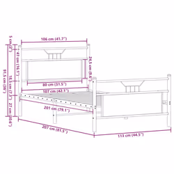 vidaXL Bed Frame without Mattress Smoked Oak 90x190 cm Single Engineered Wood - smoked oak, 107 x 203 cm - Additional view 10