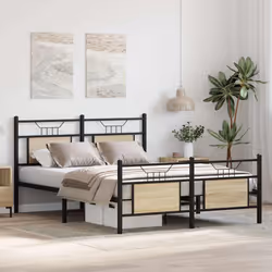vidaXL Bed Frame without Mattress Smoked Oak 90x190 cm Single Engineered Wood - sonoma oak, 140 x 190 cm - Additional view 4