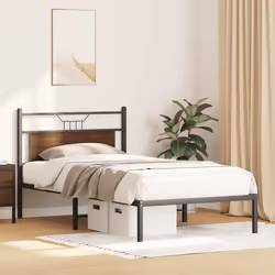 vidaXL Metal Bed Frame without Mattress double bed - brown oak, 100 x 200 cm - Additional view 4