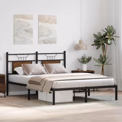 vidaXL Metal Bed Frame without Mattress double bed - brown oak, 140 x 190 cm - Additional view 4