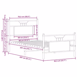 vidaXL Metal Bed Frame without Mattress double bed - brown oak, 80 x 200 cm - Additional view 10