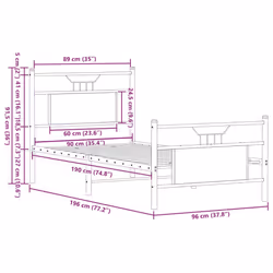 vidaXL Bed Frame without Mattress Engineered Wood - brown oak, 90 x 190 cm