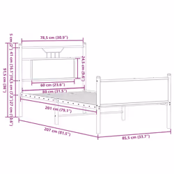vidaXL Bed Frame without Mattress Smoked Oak 90x190 cm Single Engineered Wood - brown oak, 80 x 200 cm - Additional view 10