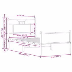 vidaXL Metal Bed Frame without Mattress double bed - brown oak, 90 x 190 cm - Additional view 10