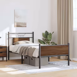 vidaXL Metal Bed Frame without Mattress double bed - brown oak, 90 x 190 cm - Additional view 4