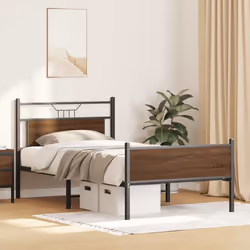 vidaXL Metal Bed Frame without Mattress double bed - brown oak, 100 x 190 cm - Additional view 4