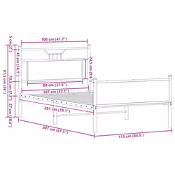 vidaXL Bed Frame without Mattress Smoked Oak 90x190 cm Single Engineered Wood - brown oak, 107 x 203 cm - Additional view 10