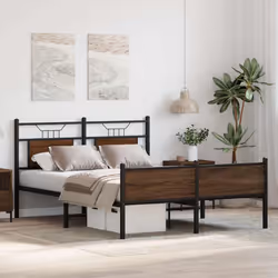 vidaXL Bed Frame without Mattress Smoked Oak 90x190 cm Single Engineered Wood - brown oak, 150 x 200 cm - Additional view 4