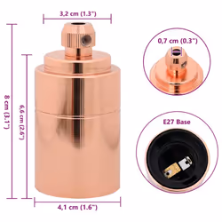 vidaXL Lamp Holders 2 pcs Red Bronze E27 lamp base screw-in socket bulb holder - rose gold, 41 x 80 mm - Additional view 7