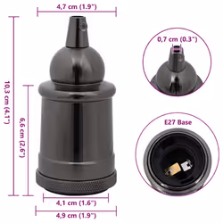 vidaXL Lamp Holders 2 pcs Red Bronze E27 lamp base screw-in socket bulb holder - glossy black, 47 x 103 mm - Additional view 3
