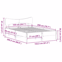 vidaXL Bed Frame without Mattress Bed Solid Wood Pine - wax brown, 150 x 200 cm