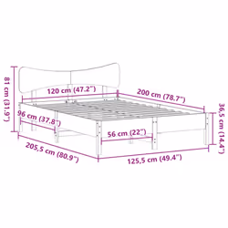 vidaXL Bed Frame without Mattress Bed Solid Wood Pine - natural, 120 x 200 cm - Additional view 10