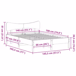vidaXL Bed Frame without Mattress Bed Solid Wood Pine - wax brown, 140 x 190 cm - Additional view 3
