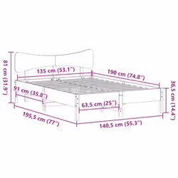 vidaXL Bed Frame without Mattress Bed Solid Wood Pine - wax brown, 135 x 190 cm - Additional view 10