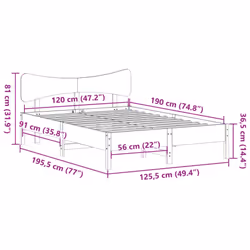 vidaXL Bed Frame without Mattress Bed Solid Wood Pine - natural, 120 x 190 cm - Additional view 10