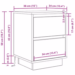 vidaXL Bedside Cabinets with LED LightsÂ 2 pcs Black 38x34x50 cm bedside table - concrete grey, 38 x 34 x 50 cm/ 2 pcs - Additional view 3