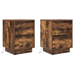 vidaXL Bedside Cabinets with LED LightsÂ 2 pcs Black 38x34x50 cm bedside table - smoked oak, 38 x 34 x 50 cm/ 2 pcs - Additional view 2