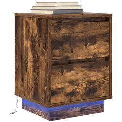 vidaXL Bedside Cabinets with LED LightsÂ 2 pcs Black 38x34x50 cm bedside table - smoked oak, 38 x 34 x 50 cm/ 2 pcs - Additional view 5