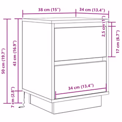 vidaXL Bedside Cabinets with LED LightsÂ 2 pcs Black 38x34x50 cm bedside table - grey sonoma, 38 x 34 x 50 cm/ 2 pcs - Additional view 3