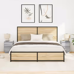 vidaXL Bedside Cabinets with LED LightsÂ 2 pcs Black 38x34x50 cm bedside table - grey sonoma, 38 x 34 x 50 cm/ 2 pcs - Additional view 4