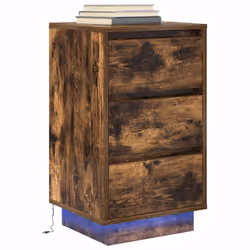 vidaXL Bedside Cabinets with LED LightsÂ 2 pcs Black 38x34x50 cm bedside table - smoked oak, 38 x 34 x 65 cm/ 1 pcs - Additional view 4