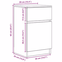 vidaXL Bedside Cabinet Grey Sonoma 39x35x65 cm Engineered Wood bedside table - smoked oak, 1 pcs - Additional view 3