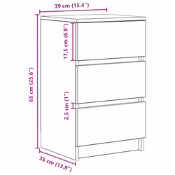 vidaXL Bedside Cabinet with 3 Drawers Sonoma Oak 39x35x65 cm bedside table - Additional view 3