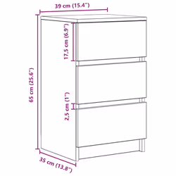 vidaXL Bedside Cabinet with 3 Drawers Smoked Oak 39x35x65 cm bedside table - Additional view 3