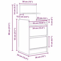 vidaXL Bedside Cabinets with 2 Drawers 2 pcs Concrete Grey 38x34x80 cm - white, 2 pcs - Additional view 3