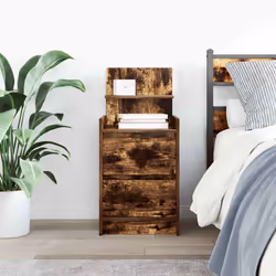 vidaXL Bedside Cabinets with 2 Drawers 2 pcs Concrete Grey 38x34x80 cm - smoked oak, 1 pcs - Additional view 2