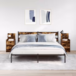 vidaXL Bedside Cabinets with 2 Drawers 2 pcs Concrete Grey 38x34x80 cm - smoked oak, 2 pcs - Additional view 2
