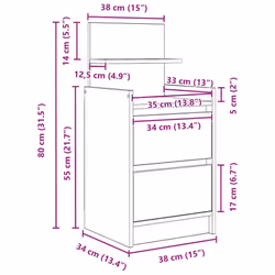 vidaXL Bedside Cabinets with 2 Drawers 2 pcs Concrete Grey 38x34x80 cm - smoked oak, 2 pcs - Additional view 3