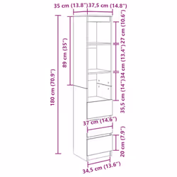 vidaXL Highboard Black Oak 37.5x35x180 cm Engineered Wood cabinet side cabinet - Additional view 3
