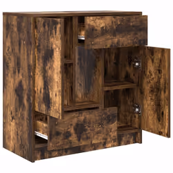 vidaXL Sideboard with Drawers and Doors Black Oak 70.5x34x74.5 cm - smoked oak - Additional view 4