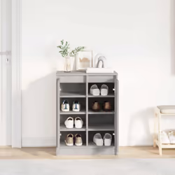 vidaXL Shoe Cabinet Smoked Oak 57x34x76 cm Engineered Wood shoe rack - concrete grey - Additional view 2