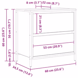 vidaXL Bathroom Basin Cabinet with Drawers Black Oak 60x34.5x60 cm - Additional view 3