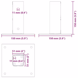 vidaXL Post Bases Square 4 pcs Silver 51x51 mm Galvanised Steel - Additional view 9