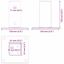 vidaXL Post Bases Square 4 pcs Silver 61x61 mm Galvanised Steel - Additional view 9