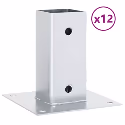 vidaXL Post Bases Square 12 pcs Silver 61x61 mm Galvanised Steel