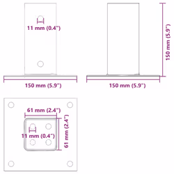 vidaXL Post Bases Square 12 pcs Silver 61x61 mm Galvanised Steel - Additional view 9
