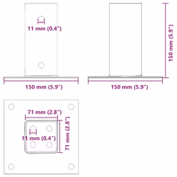 vidaXL Post Bases Square 4 pcs Silver 71x71 mm Galvanised Steel - Additional view 9