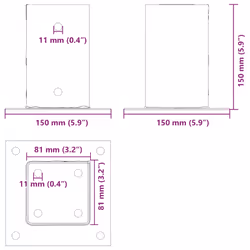 vidaXL Post Bases Square 4 pcs Silver 81x81 mm Galvanised Steel - Additional view 9