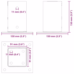 vidaXL Post Bases Square 12 pcs Silver 91x91 mm Galvanised Steel - Additional view 9