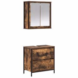 vidaXL 2 Piece Bathroom Furniture Set Black Oak Engineered Wood - smoked oak