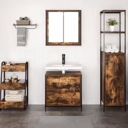 vidaXL 2 Piece Bathroom Furniture Set Black Oak Engineered Wood - smoked oak