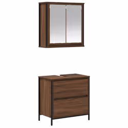 vidaXL 2 Piece Bathroom Furniture Set Black Oak Engineered Wood - brown oak