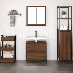 vidaXL 2 Piece Bathroom Furniture Set Black Oak Engineered Wood - brown oak